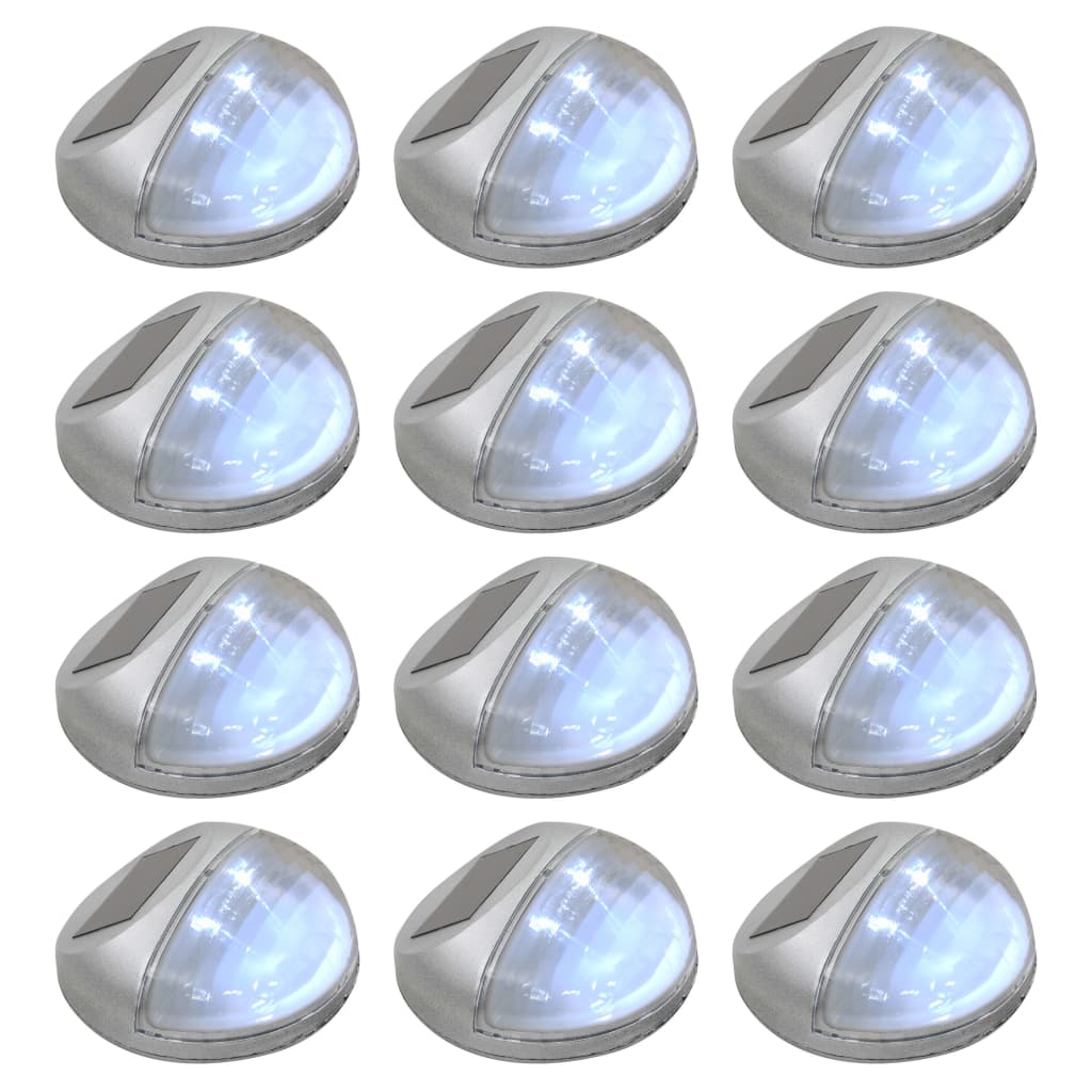 vidaXL Aurinkoenergia ulkoseinävalaisimet LED 12 kpl pyöreä hopea