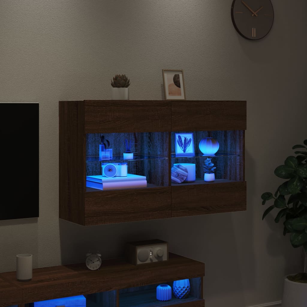 vidaXL TV-seinäkaappi LED-valoilla ruskea tammi 98,5x30x60,5 cm