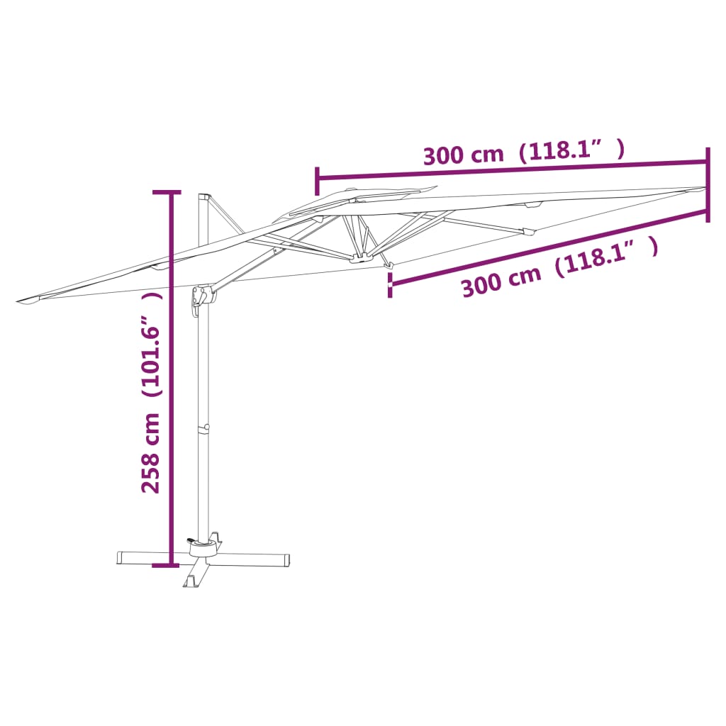 vidaXL Riippuva kaksois-aurinkovarjo taivaansininen 300x300 cm
