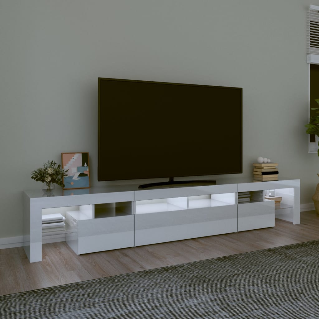 vidaXL TV-taso LED-valoilla korkeakiilto valkoinen 230x36,5x40 cm