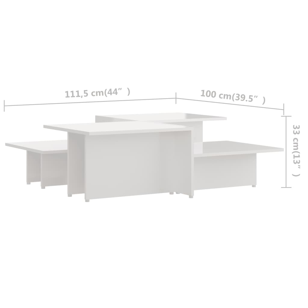 vidaXL Sohvapöydät 2 kpl korkeakiilto valk 111,5x50x33 cm tekninen puu