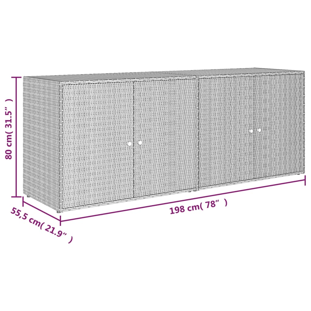 vidaXL Puutarhan säilytyskaappi harmaa 198x55,5x80 cm polyrottinki