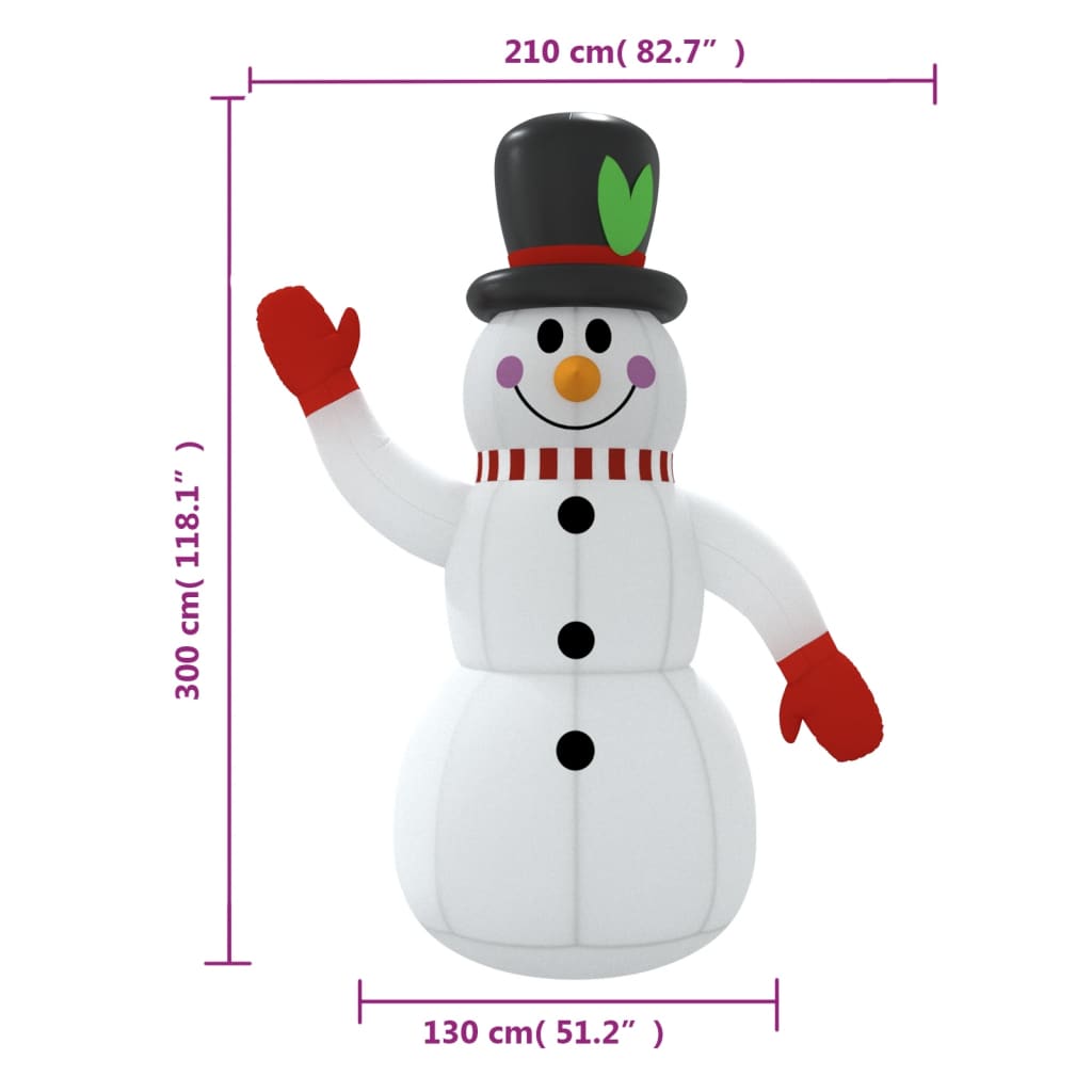 vidaXL Täytettävä lumiukko LED-valoilla 300 cm