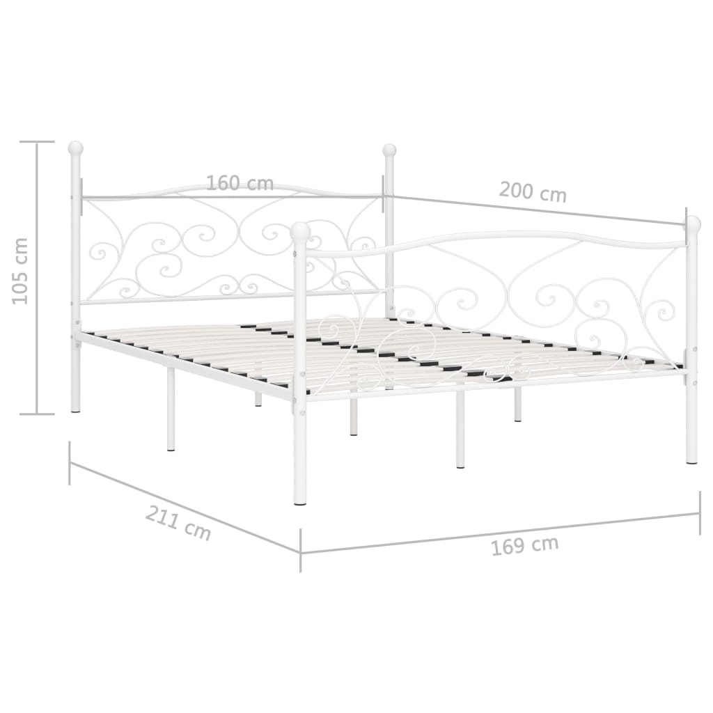 vidaXL Sängynrunko sälepohjalla valkoinen metalli 160x200 cm