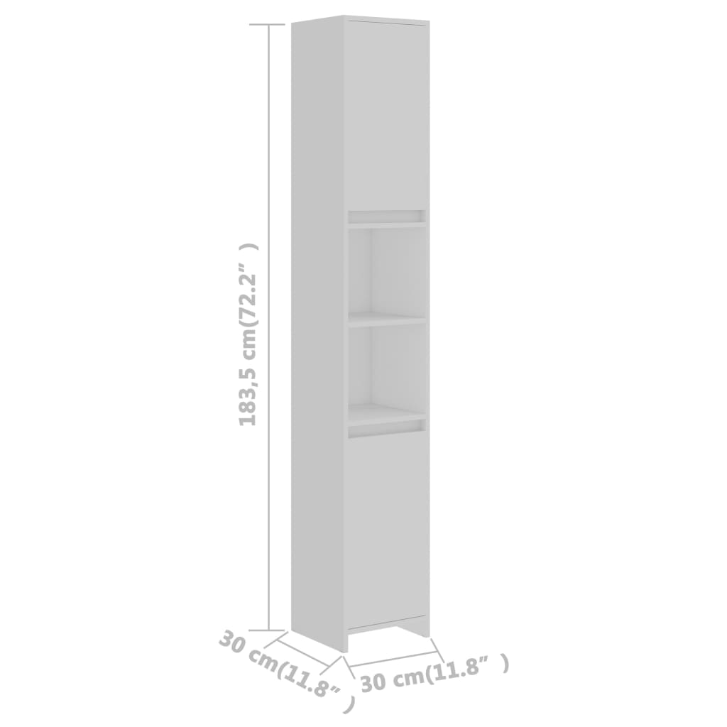 vidaXL Kylpyhuonekaappi valkoinen 30x30x183,5 cm lastulevy