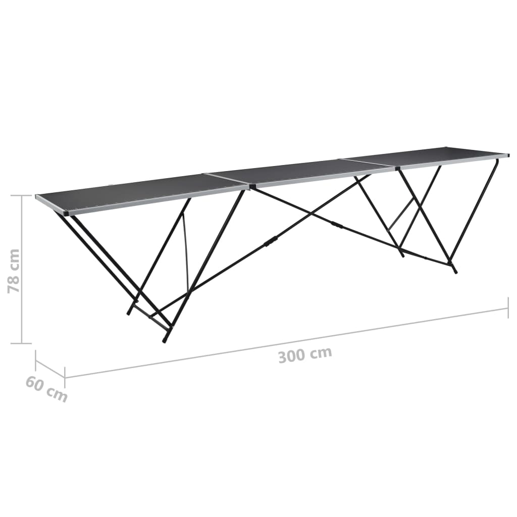 vidaXL Taittuva tapetointipöytä MDF ja alumiini 300x60x78 cm