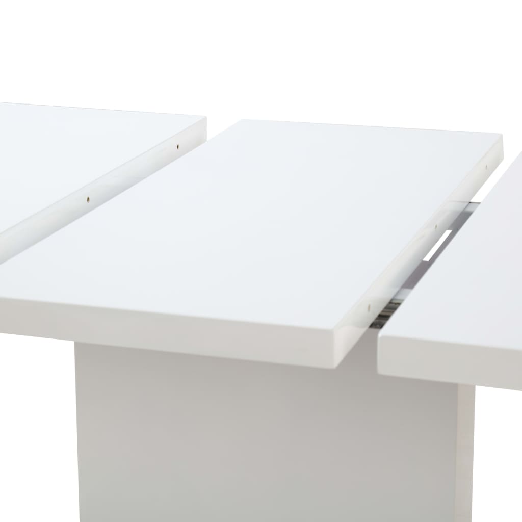 vidaXL Jatkettava ruokapöytä korkeakiilto valkoinen 180x90x76 cm MDF
