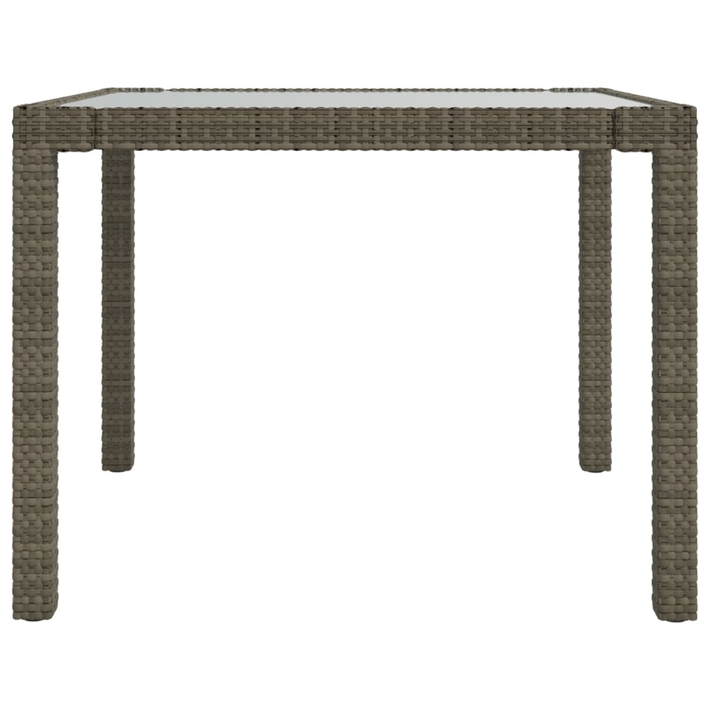 vidaXL Puutarhapöytä 90x90x75 cm karkaistu lasi ja polyrottinki harmaa