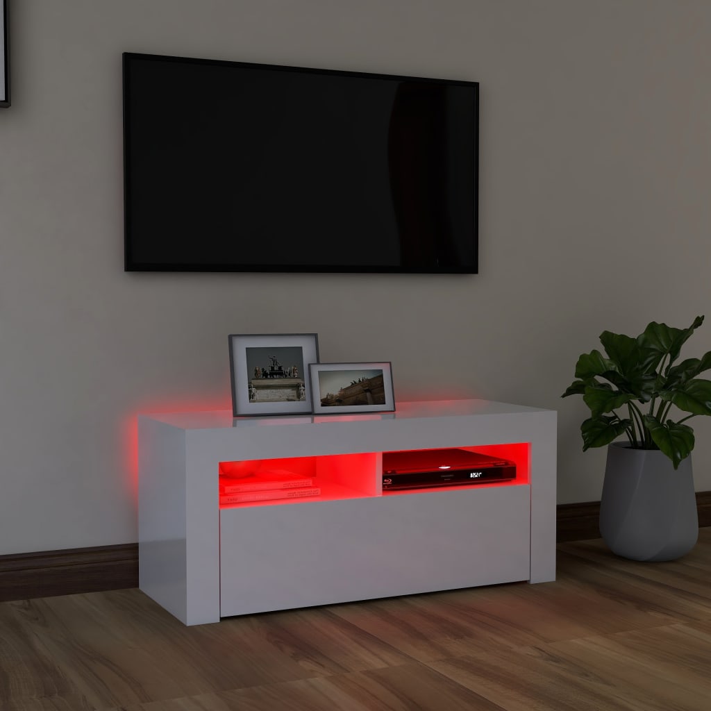 vidaXL TV-taso LED-valoilla korkeakiilto valkoinen 90x35x40 cm