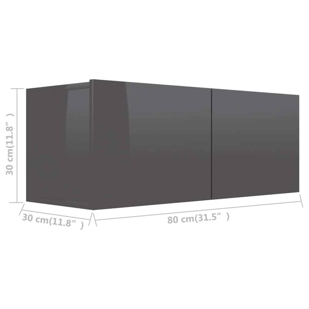 vidaXL TV-taso korkeakiilto harmaa 80x30x30 cm lastulevy