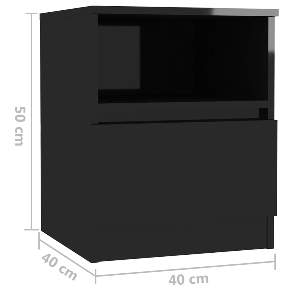 vidaXL Yöpöytä korkeakiilto musta 40x40x50 cm lastulevy