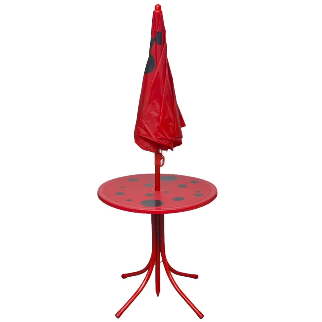 vidaXL 3-osainen Lasten Puutarhan Bistrosarja aurinkovarjolla punainen