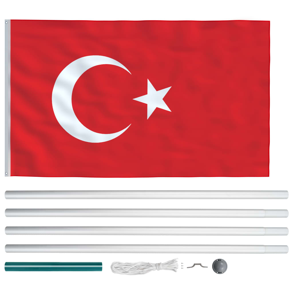 vidaXL Turkin lippu ja tanko alumiini 6,2 m