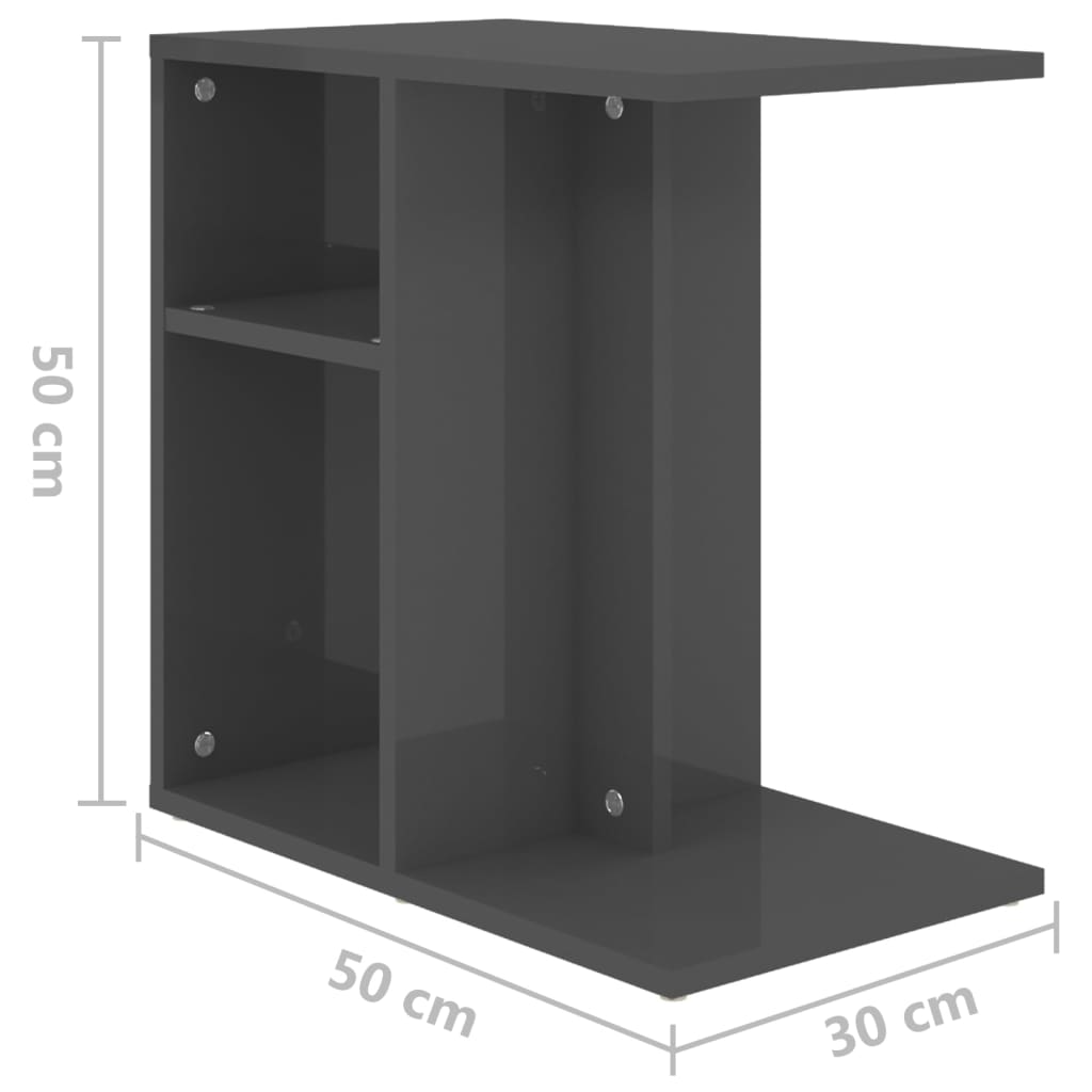 vidaXL Sivupöytä korkeakiilto harmaa 50x30x50 cm lastulevy