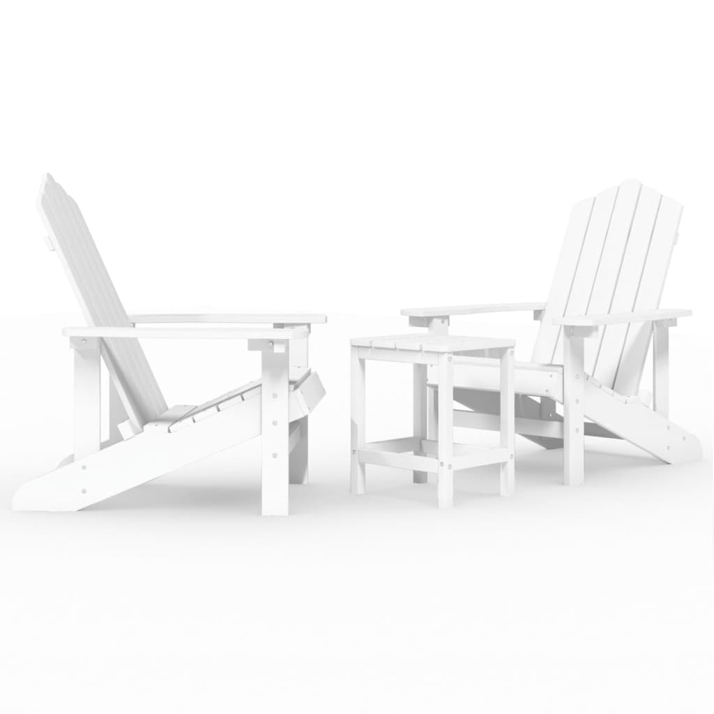 vidaXL Adirondack puutarhatuolit pöydällä HDPE valkoinen