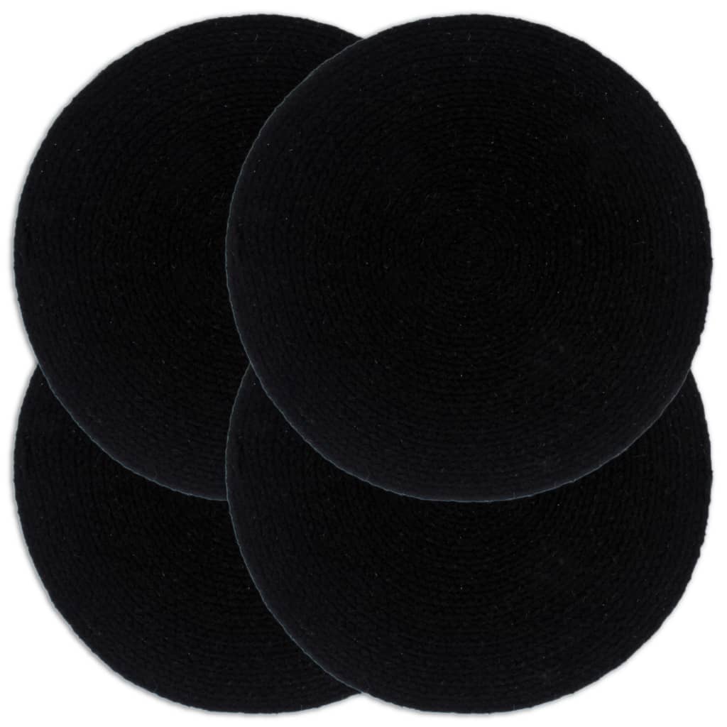 vidaXL Tabletit 4 kpl kuvioton musta 38 cm pyöreä puuvilla