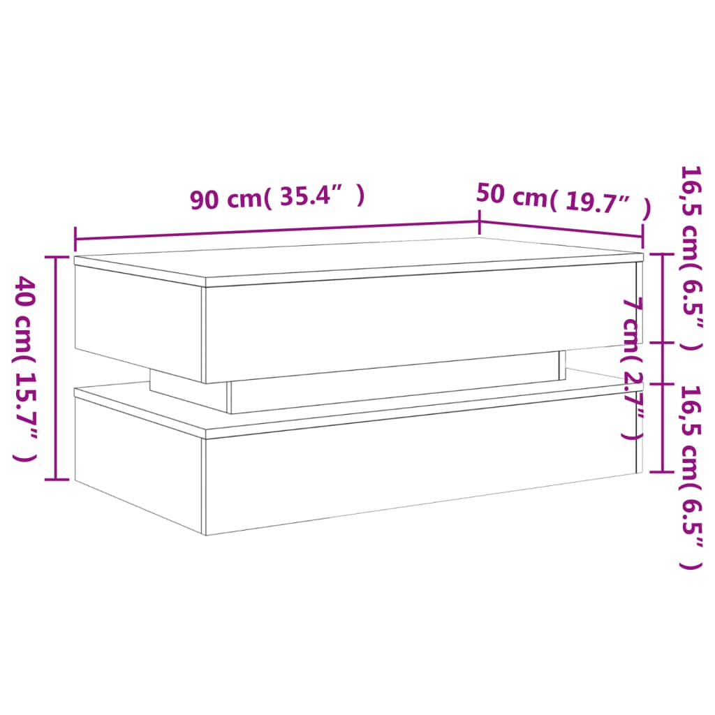 vidaXL Sohvapöytä LED-valoilla betoninharmaa 90x50x40 cm