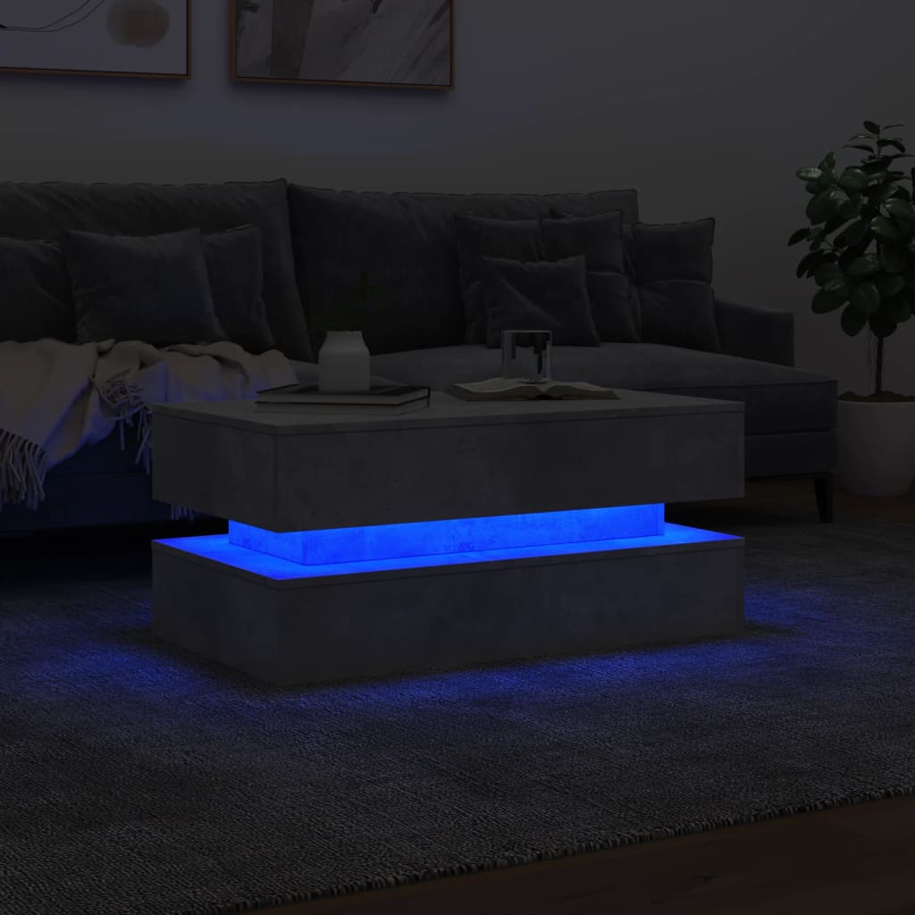 vidaXL Sohvapöytä LED-valoilla betoninharmaa 90x50x40 cm