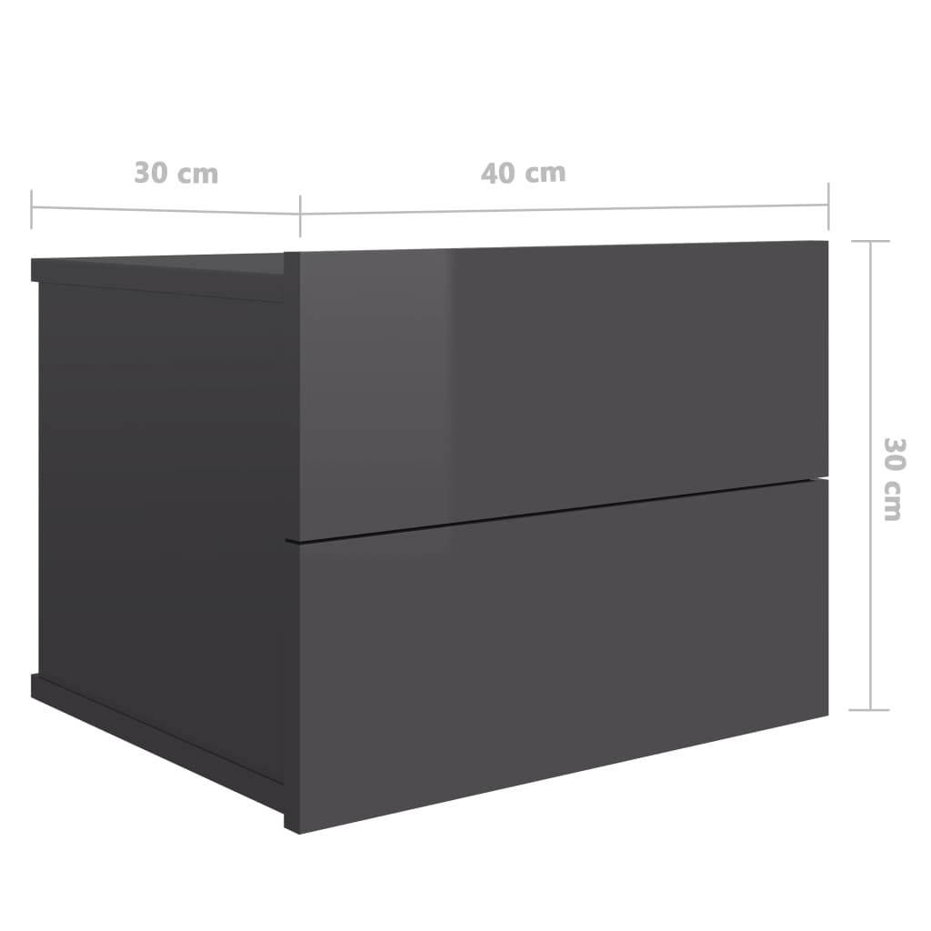 vidaXL Yöpöydät 2kpl korkeakiilto harmaa 40x30x30 cm lastulevy