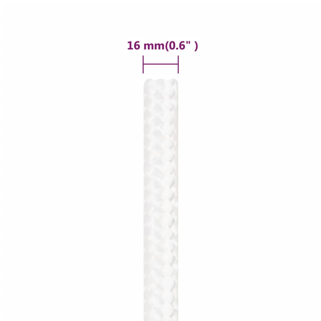 vidaXL Veneköysi täysvalkoinen 16 mm 100 m polypropeeni