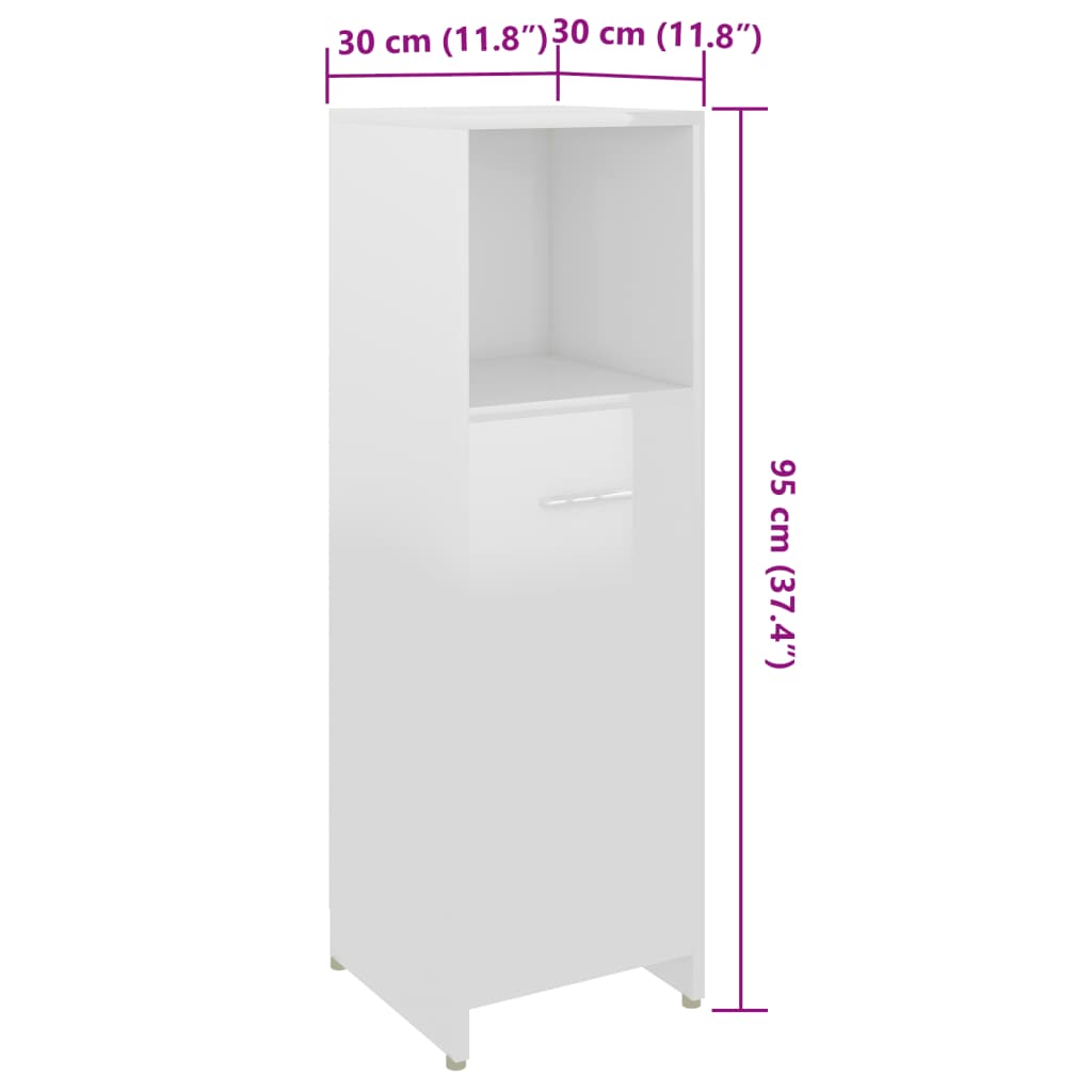 vidaXL 3-osainen kylpyhuone kalustesarja korkeakiilto valk. lastulevy