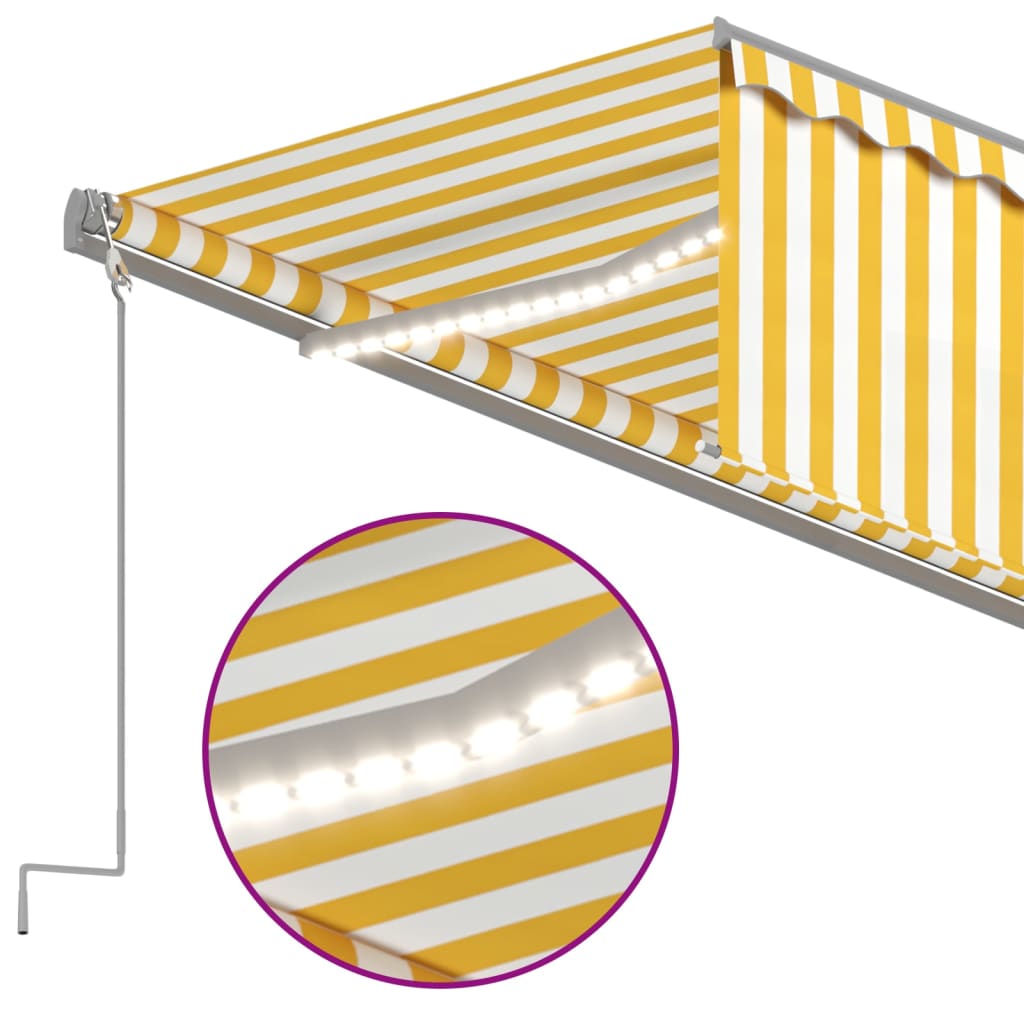 vidaXL Käsin sisäänkelattava markiisi verhot/LED 6x3 m keltavalkoinen