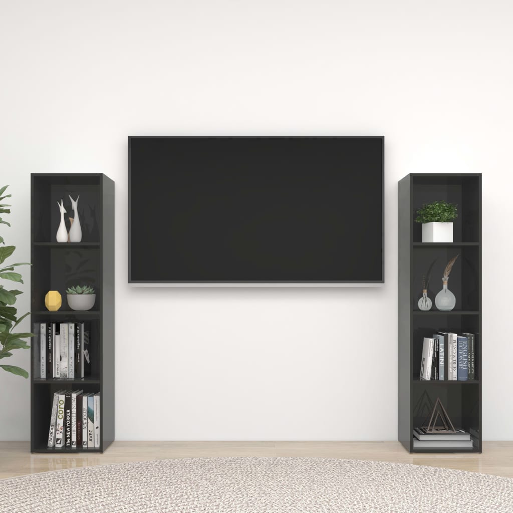 vidaXL TV-tasot 2 kpl korkeakiilto harmaa 142,5x35x36,5 cm lastulevy