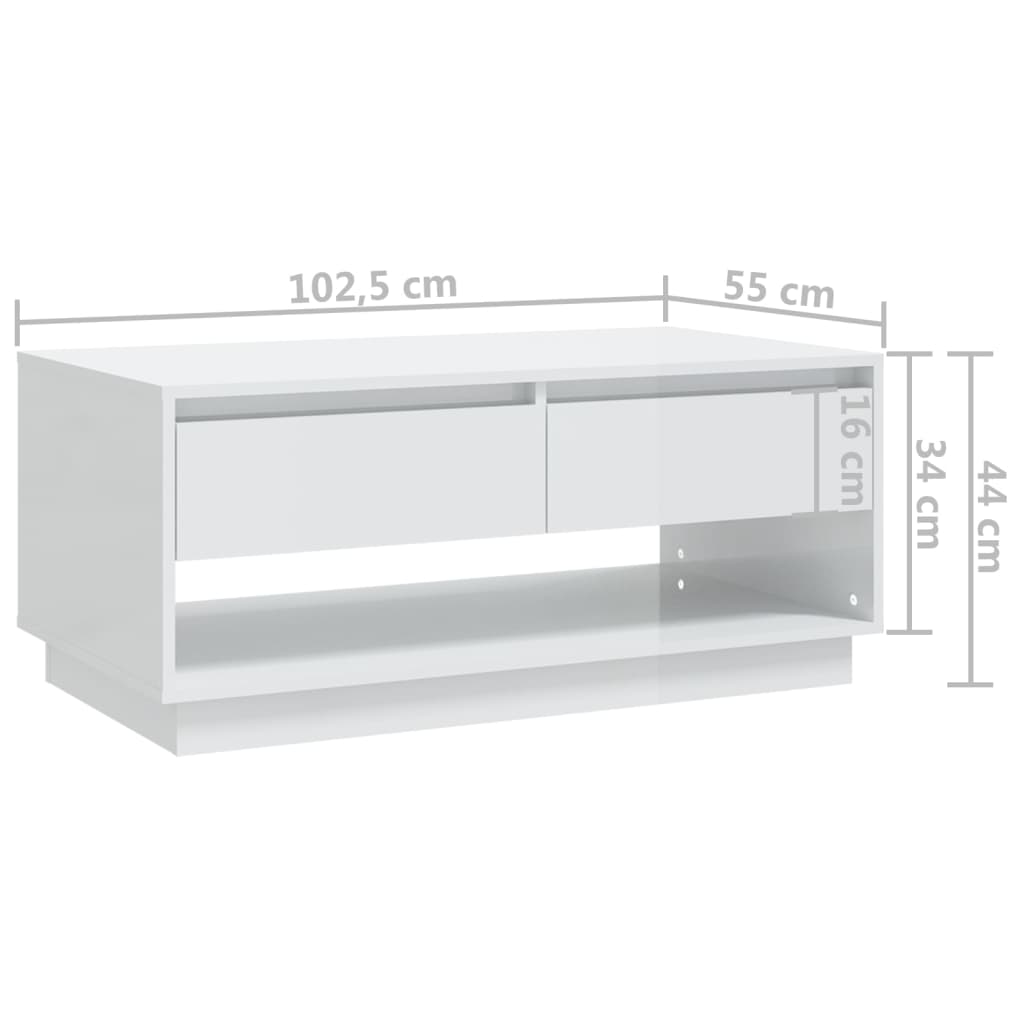vidaXL Sohvapöytä korkeakiilto valkoinen 102,5x55x44 cm lastulevy