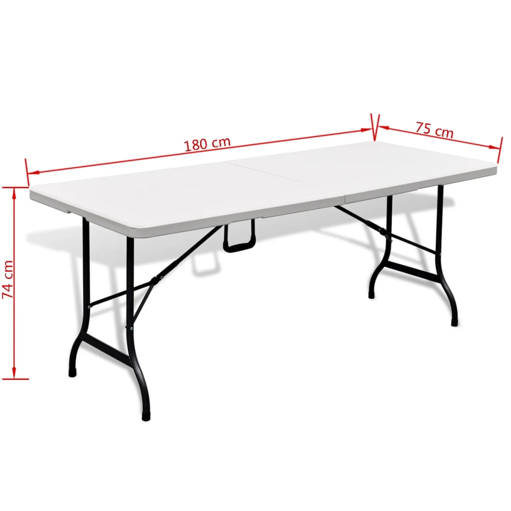 vidaXL Kokoontaittuva puutarhapöytä valkoinen 180x75x74 cm HDPE