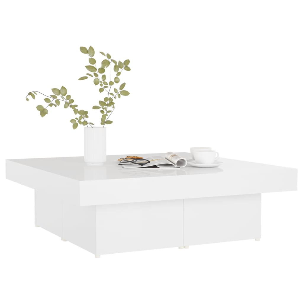 vidaXL Sohvapöytä korkeakiilto valkoinen 90x90x28 cm tekninen puu
