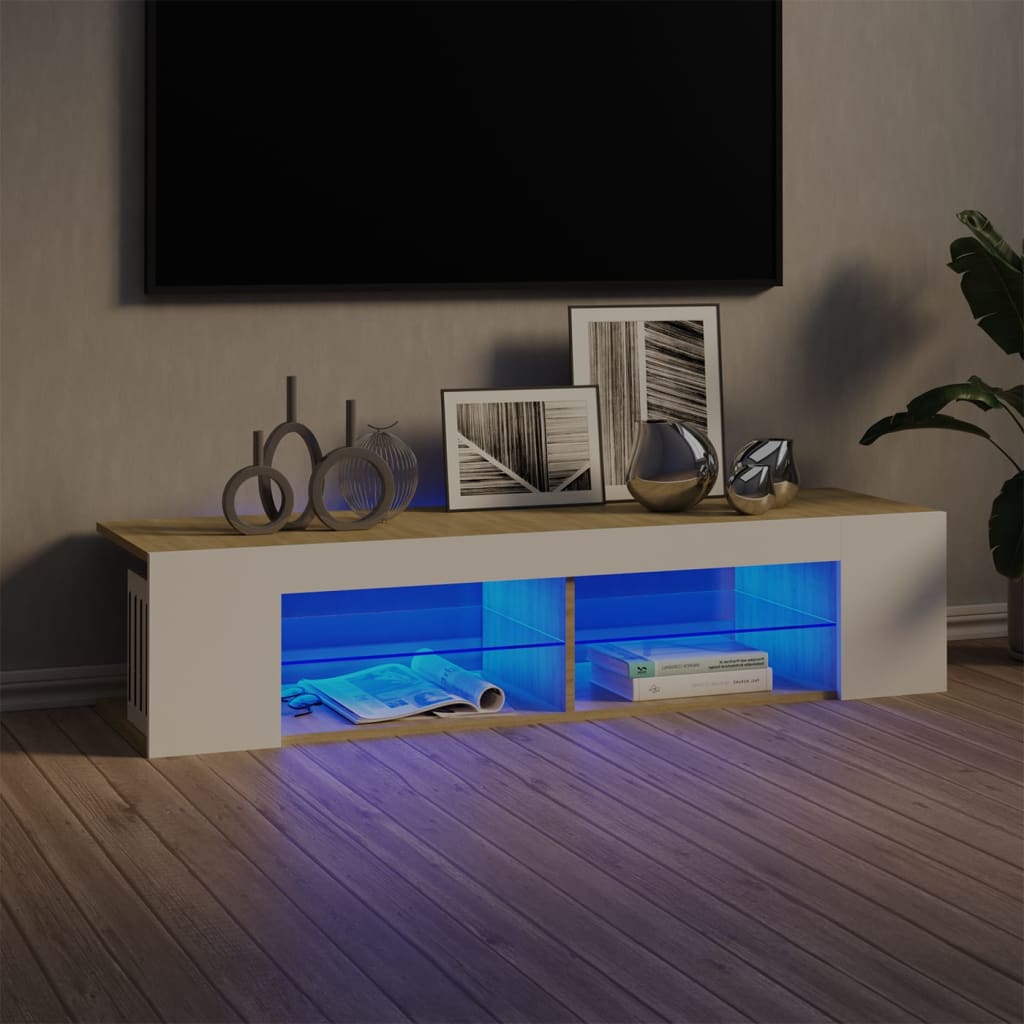 vidaXL TV-taso LED-valoilla valkoinen ja Sonoma-tammi 135x39x30 cm