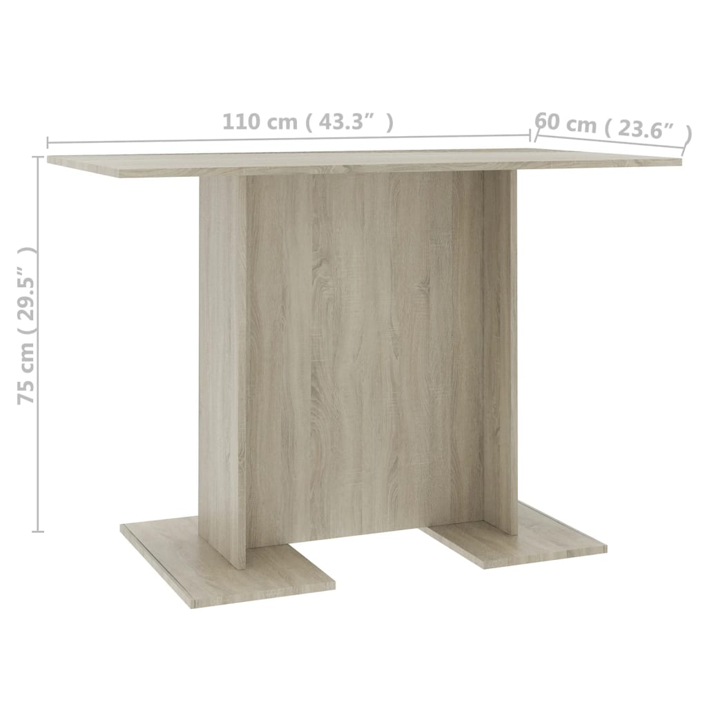 vidaXL Ruokapöytä Sonoma-tammi 110x60x75 cm lastulevy