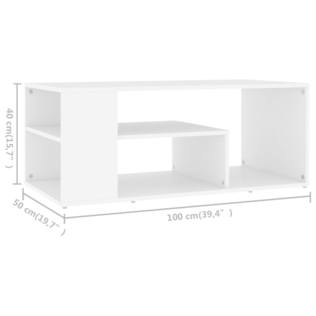vidaXL Sohvapöytä valkoinen 100x50x40 cm lastulevy