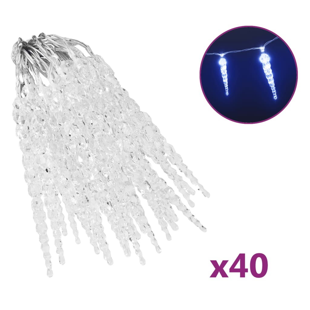 vidaXL Jääpuikko -jouluvalot 40 kpl sininen akryyli kaukosäädin