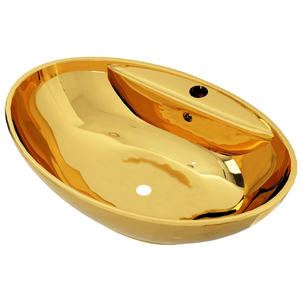 vidaXL Pesuallas ylivuodolla 58,5x39x21 cm keraaminen kulta