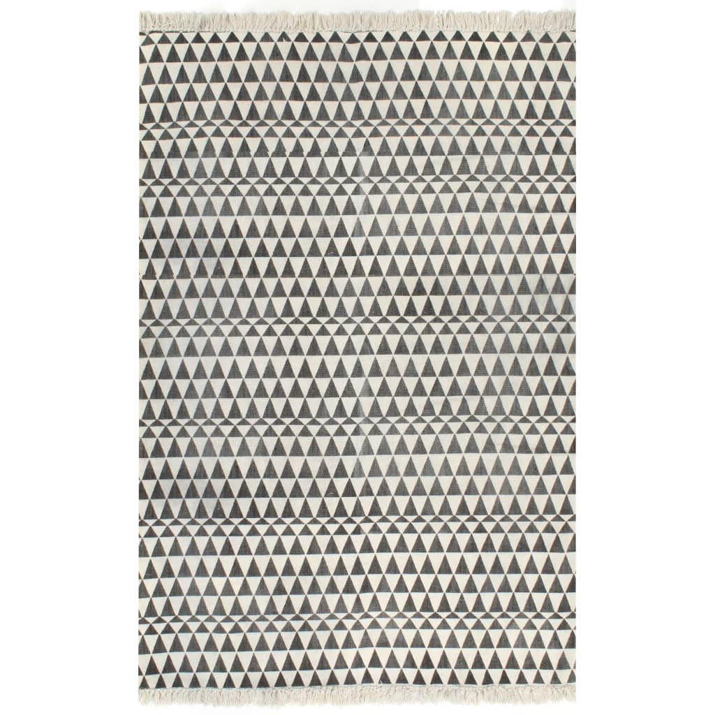 vidaXL Kelim matto puuvilla 160x230 cm kuviolla mustavalkoinen