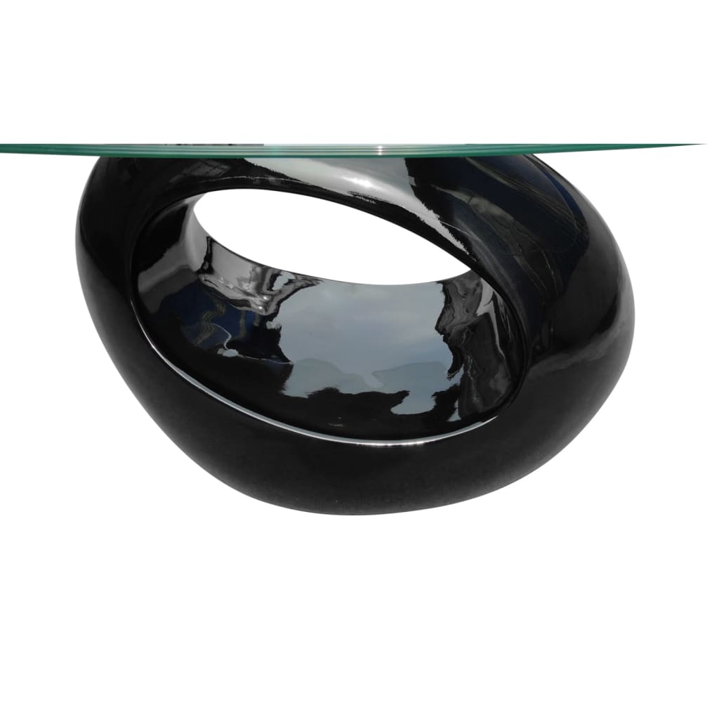 vidaXL Sohvapöytä soikea lasinen pöytälevy Korkeakiilto musta