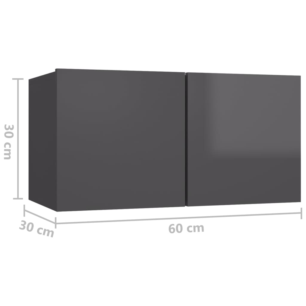 vidaXL Seinäkiinnitettävät TV-tasot 3kpl korkeakiilto harm. 60x30x30cm