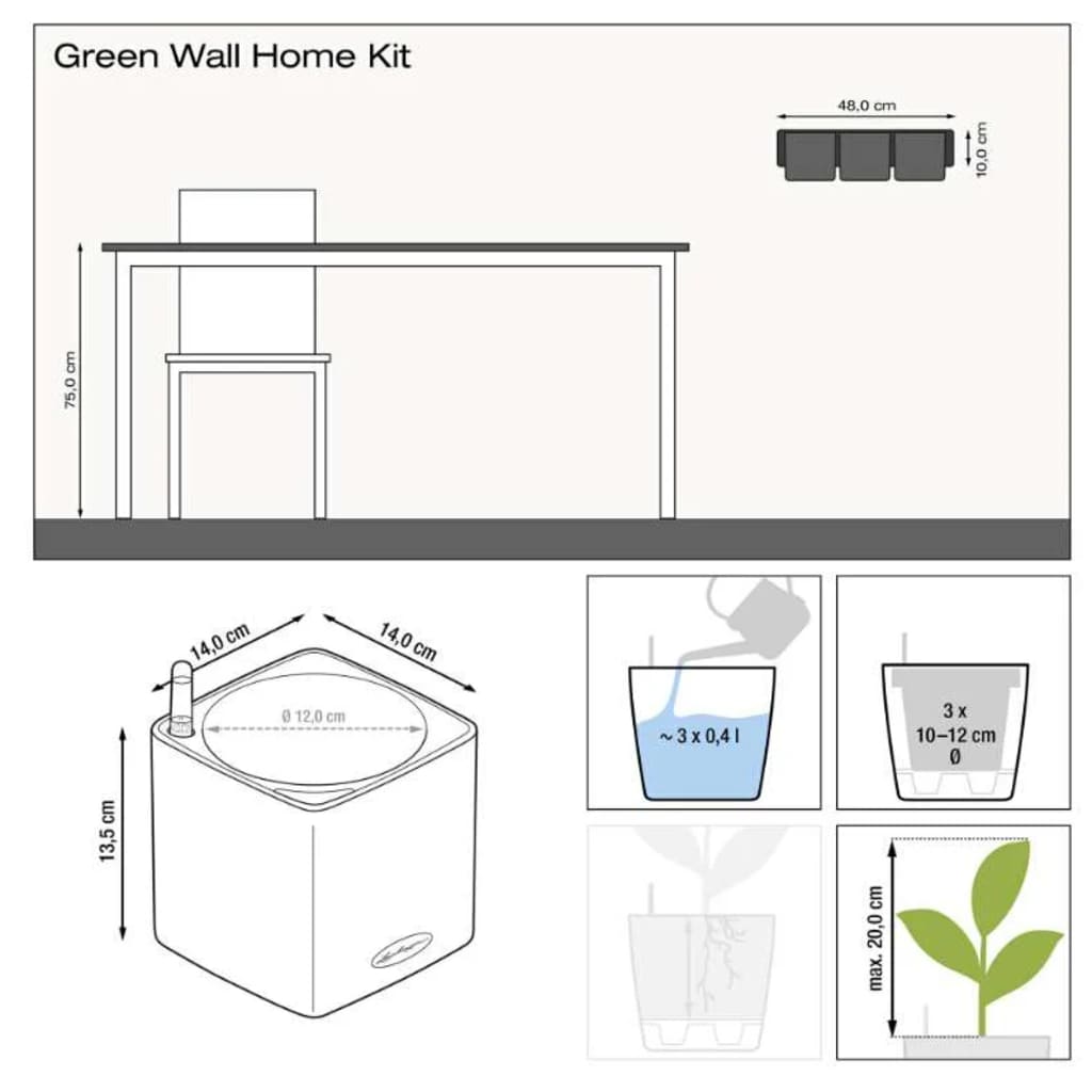LECHUZA Kukkalaatikot 3 kpl Green Wall Home Kit liuskekivi
