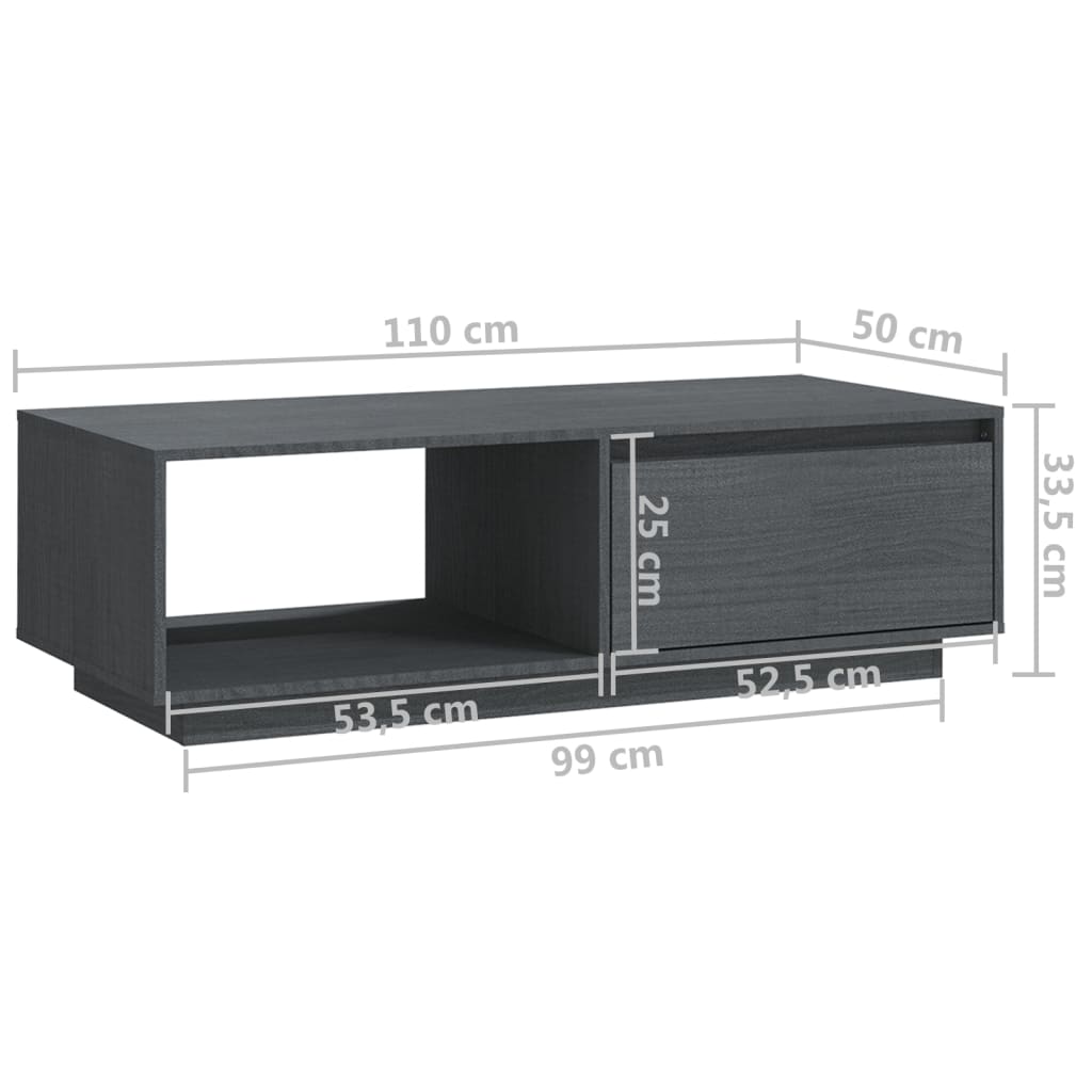 vidaXL Sohvapöytä harmaa 110x50x33,5 cm täysi mänty