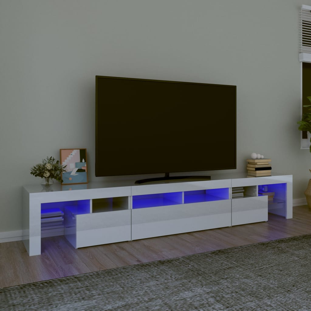 vidaXL TV-taso LED-valoilla korkeakiilto valkoinen 230x36,5x40 cm