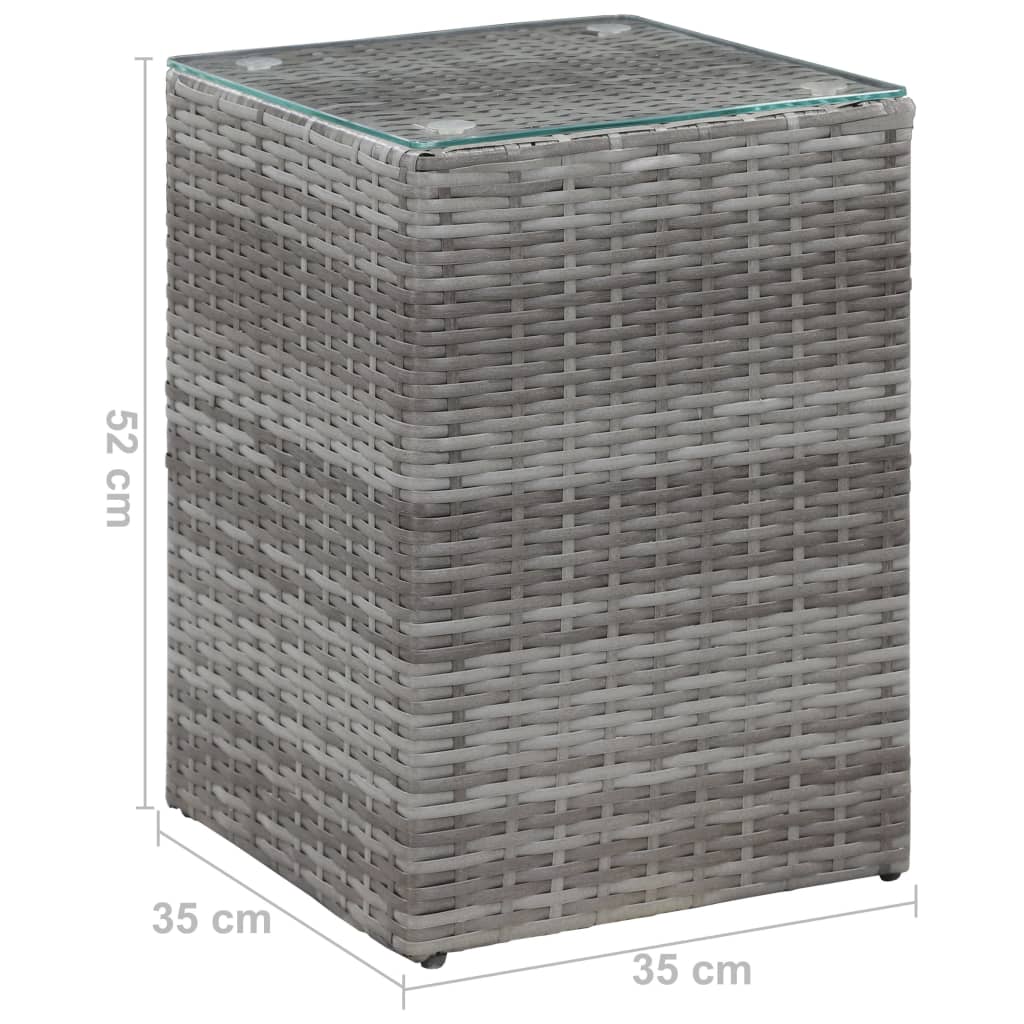 vidaXL Sivupöytä lasipöytälevy harmaa 35x35x52 cm polyrottinki