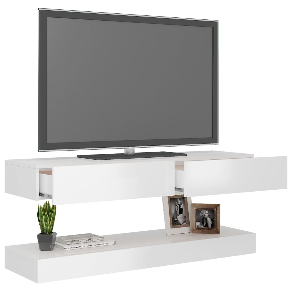 vidaXL TV-taso LED-valoilla korkeakiilto valkoinen 120x35 cm