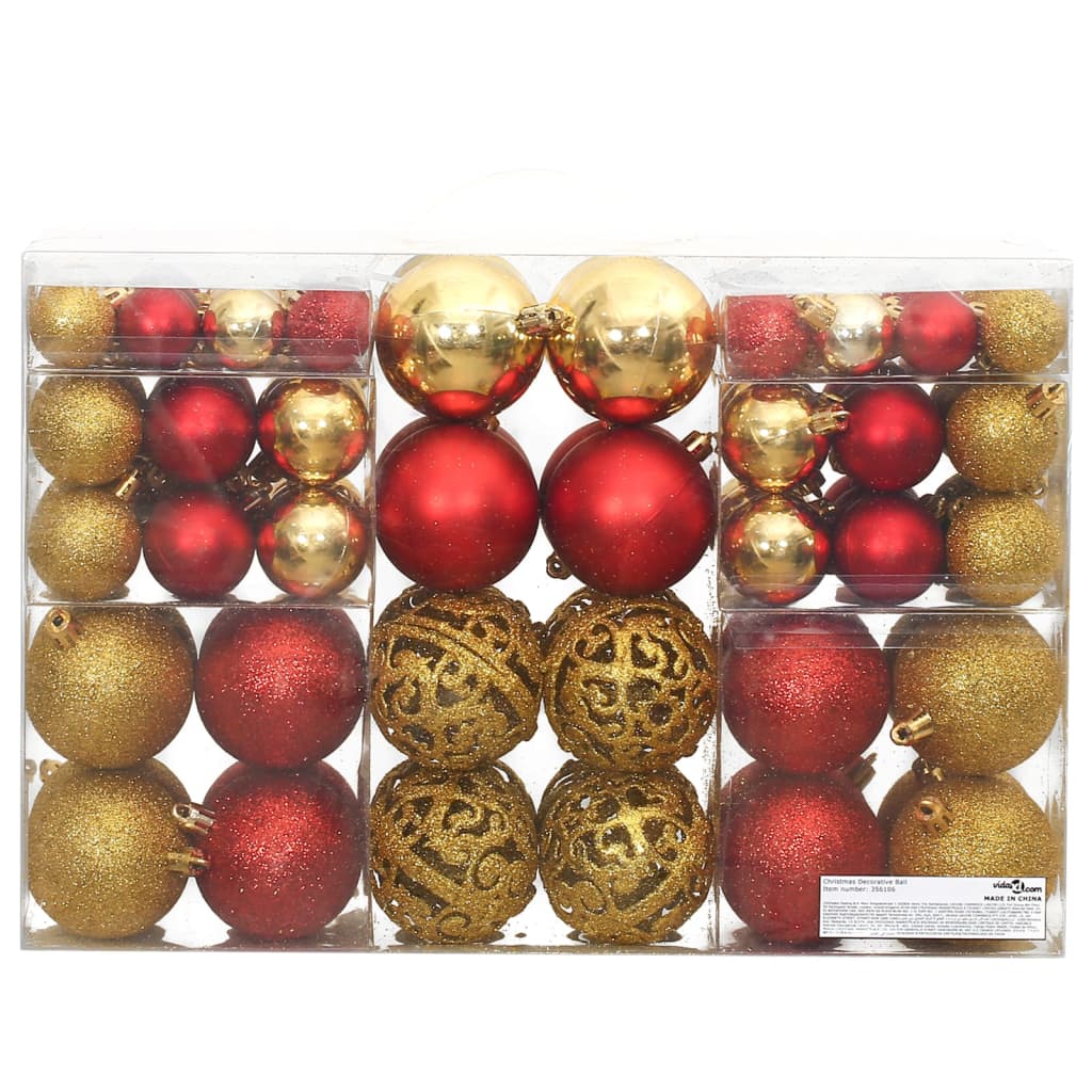 vidaXL Joulupallot 100 kpl kultainen ja viininpunainen 3/4/6 cm