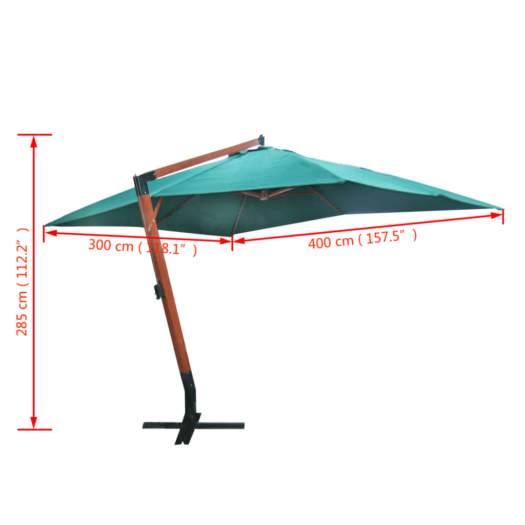 Roikkuva Aurinkovarjo 300 x 400 cm Vihreä