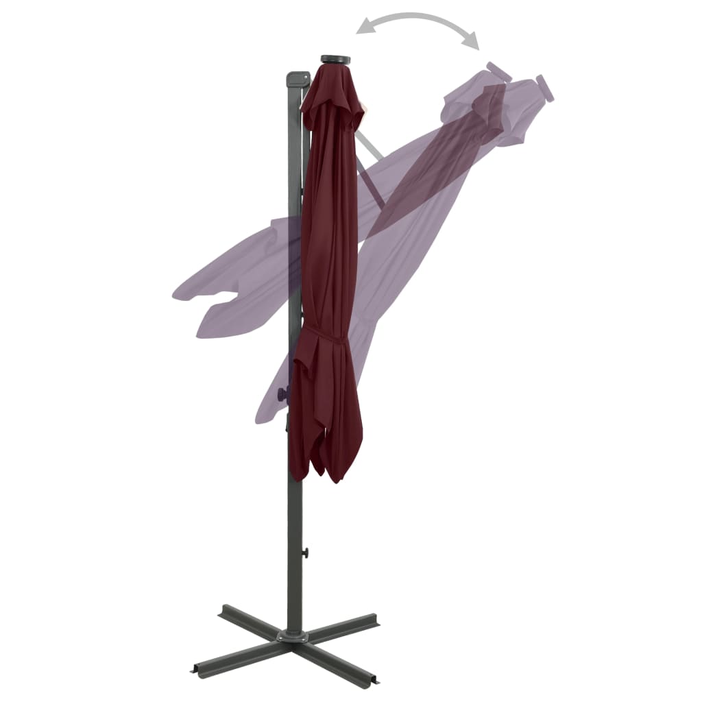 vidaXL Riippuva aurinkovarjo tangolla ja LED-valoilla viininpu. 250 cm