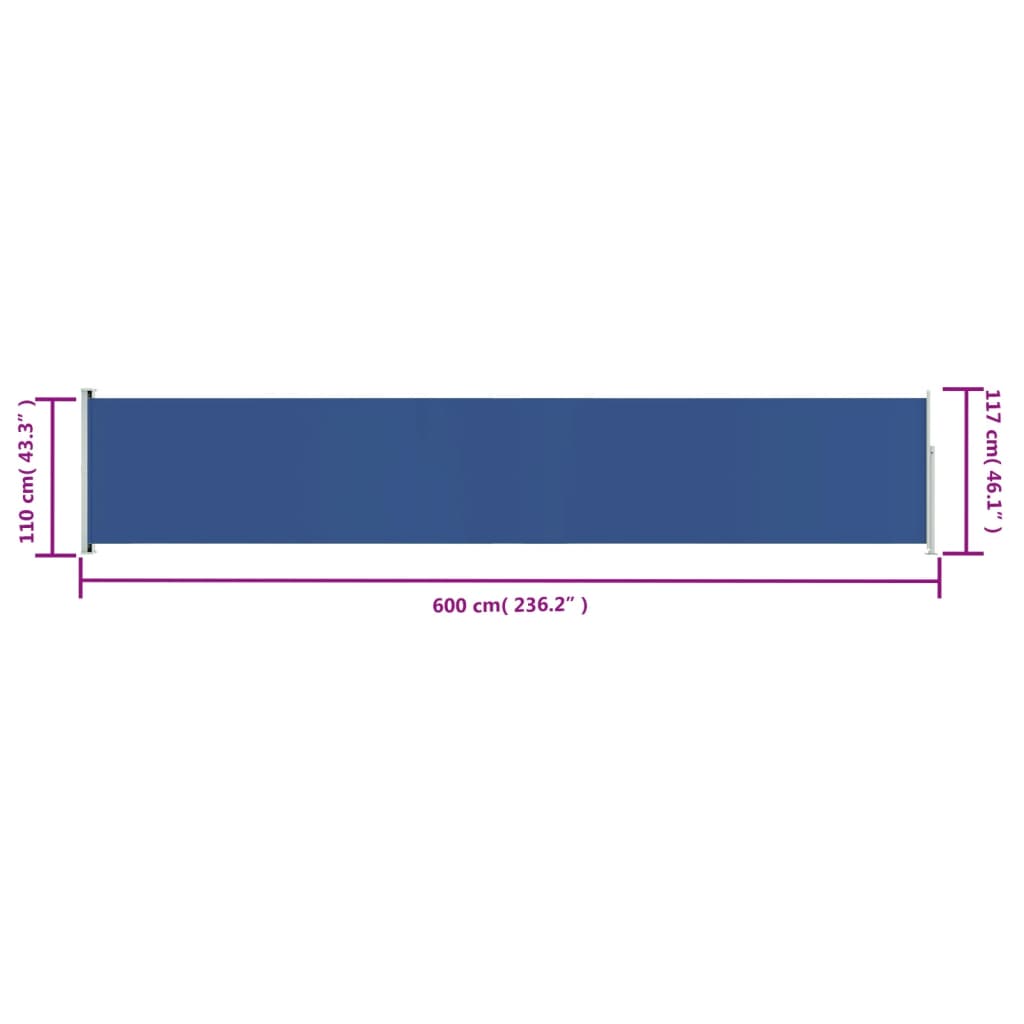 vidaXL Sisäänvedettävä terassin sivumarkiisi 117x600 cm sininen