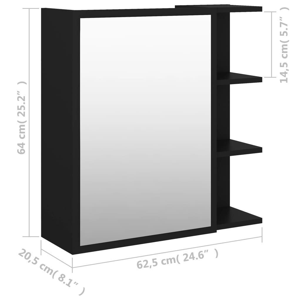 vidaXL Kylpyhuoneen peilikaappi musta 62,5x20,5x64 cm lastulevy