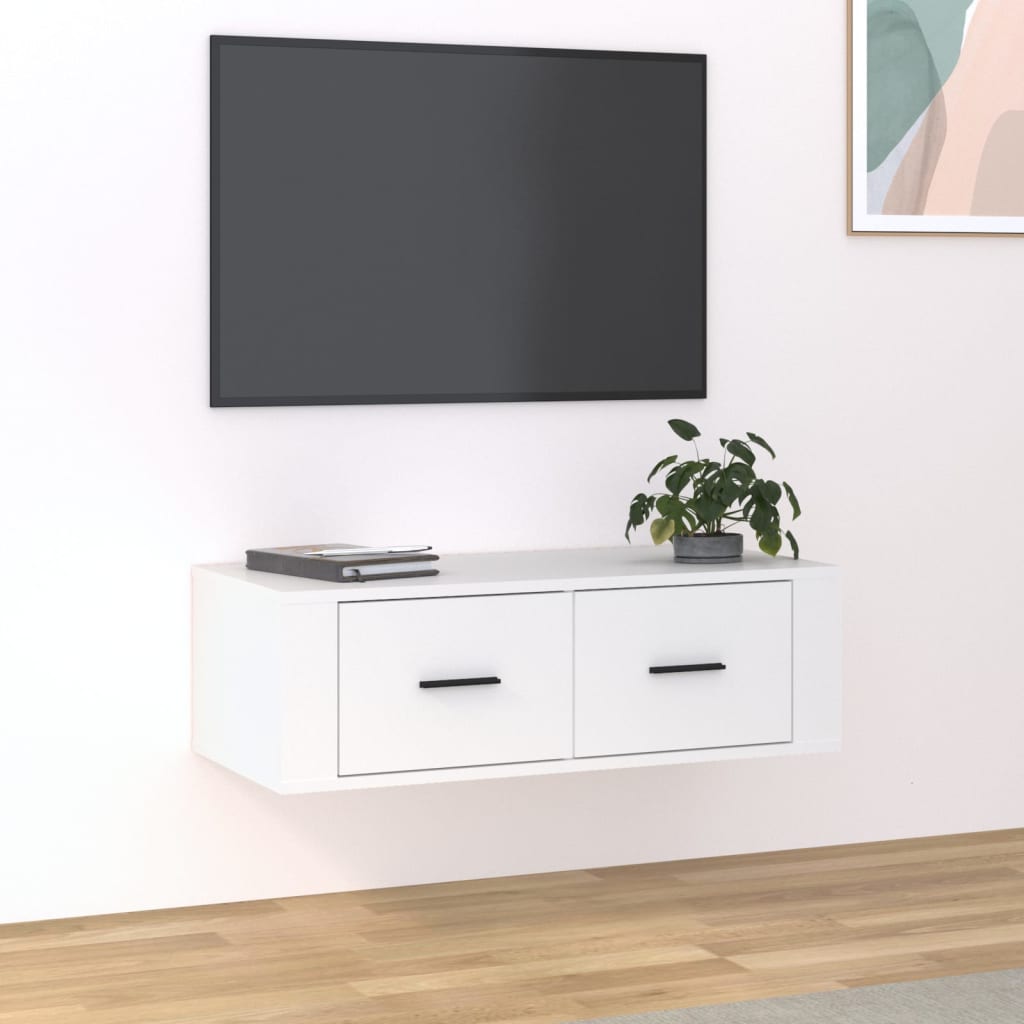 vidaXL Seinäkiinnitettävä TV-taso valkoinen 80x36x25 cm tekninen puu