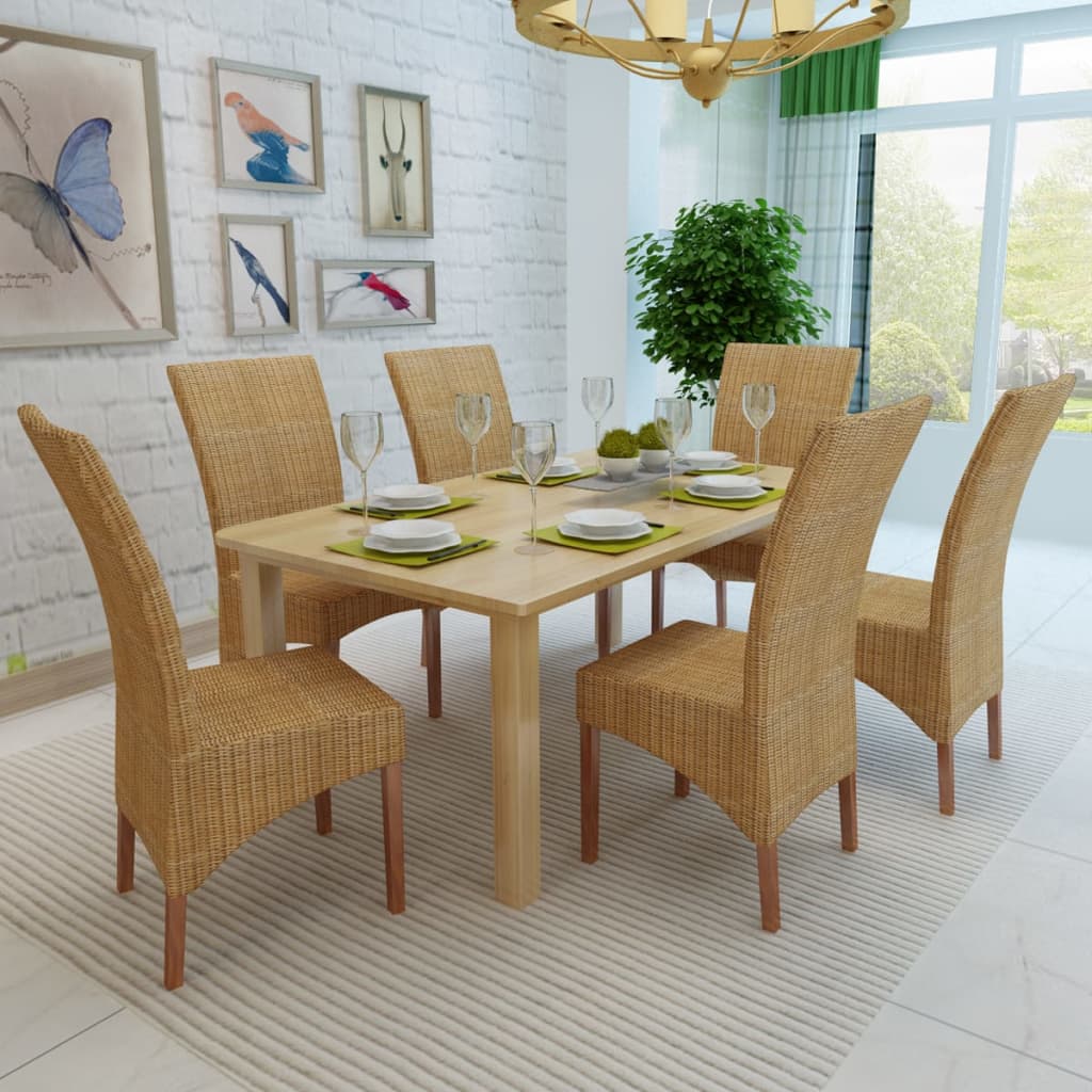 vidaXL Ruokapöydän tuolit 6 kpl ruskea luonnollinen rottinki